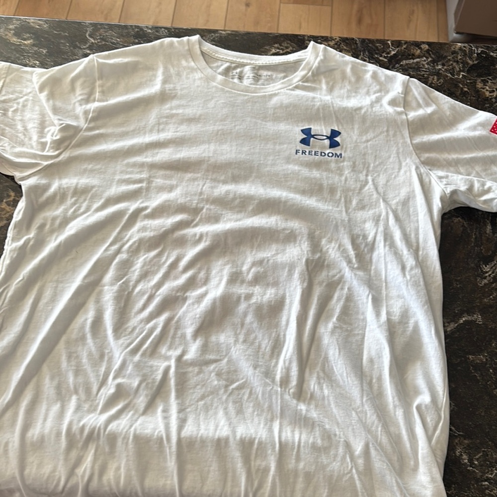Under Armour Men's White Tee with Blue Logo